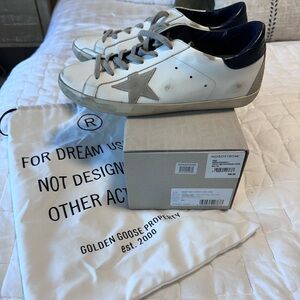 Golden Goose White and Gray Super-Star Sneakers